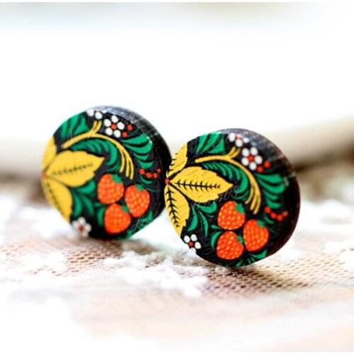 Unique 3D Flower Embossed 16mm Round Coloured Drawing pattern Laser Cut wood Cabochon DIY for Rings, Earring,Brooch,Necklace
