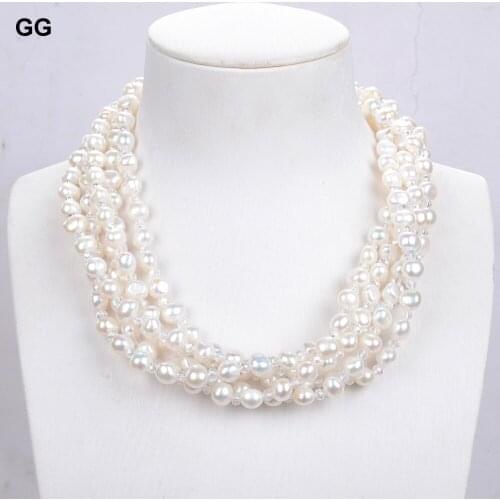 GuaiGuai Jewelry Natural White Multi Shape Pearl Clear Crystal Necklace For Women