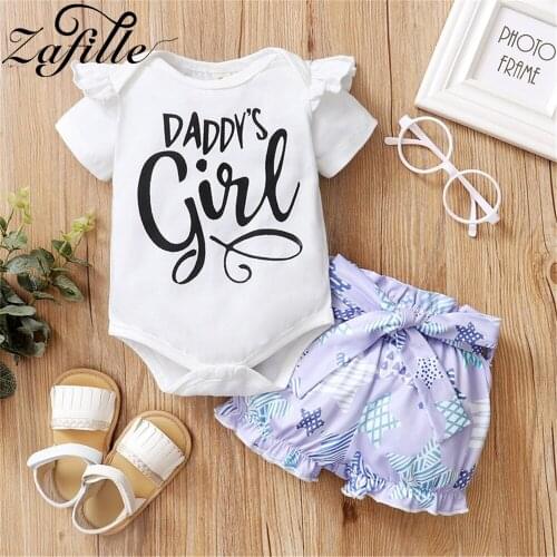 ZAFILLE Baby Girl Clothes Set For Newborns Stars Bodysuit+ Bowknot Shorts +Headband Toddler Kids Suit Summer Babies Costume