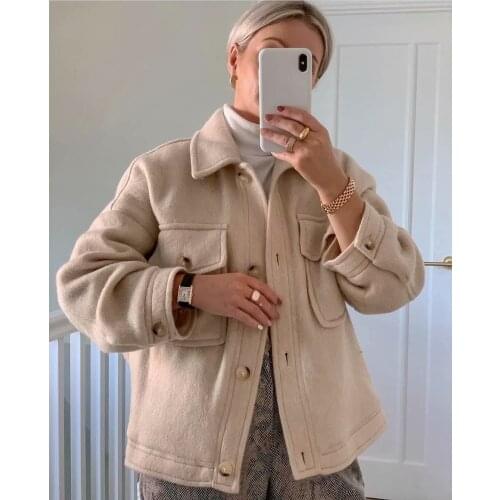 2021 spring new fashion casual pocket decoration womens short jacket lapel single-breasted blouse