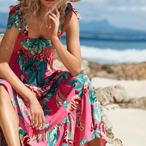 Women Boho Spaghetti Strap Dress Sleeveless Beach Slip Sundress Casual One Piece Beach Holiday Wear Elegant Clothing