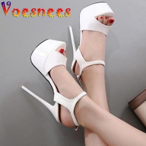 Voesnees Women Sandals 2021 Summer New Pure Colour Platform Female Model Show High Heel Shoes Party Nightclub Stiletto Shoes