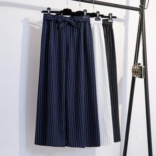 Trousers For Women Fashion Plus Size 4XL Spring/Summer 2021 Korean High Waist Stripe Loose Casual Ice Silk Ladies Wide Leg Pants