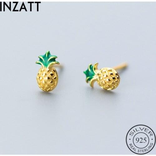 INZATT Tiny Cute Fruit Pineapple Shape Real 925 Sterling Silver Stud Earrings Prevent Allergy Girl Bithday Party Fine Jewelry