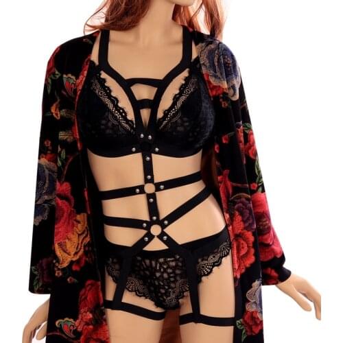 Retro Style Harness Bra Hollow Out Women Sexy Bodysuit Blue Full Body Adjust Gothic Cage Waist Garter Belts Halloween Clothing