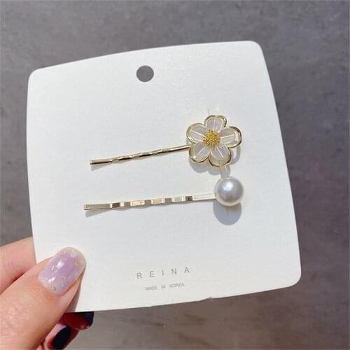 2021 New Fashion Korea Sweet Bling Rhinestone Vintage Retro Shell Flower Pearl Clip For Women Clip Hairpins Hair Accessories