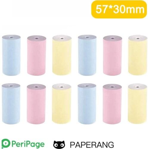3-12 Rolls Printable White Thermal Paper Roll Color Thermal Sticker 57*30mm for Thermal Printer PeriPage A6 A9 PAPERANG P1 P2
