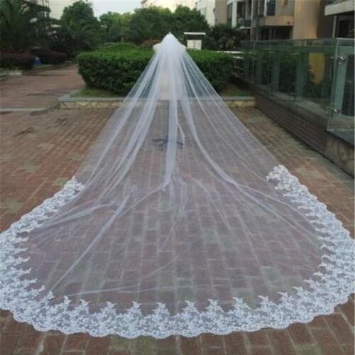 3M Length Wedding Veil Long Cathedral Length White Ivory Lace Hem Bridal Veils with Comb Wedding Veil 3M Width