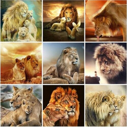 5D Diamond Painting Kits Lion Full Round With AB Drill Rhinestone Animal Diamond Mosaic Full Layout Cross Stitch Home Decoration