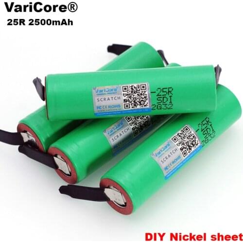 VariCore New Brand 18650 2500mAh Rechargeable battery 3.6V INR18650 25R M 20A discharge + DIY Nickel
