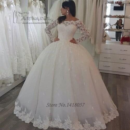 Arab Vintage Long Sleeve Lace Wedding Dresses Puffy Ball Gown Bridal Dress Korean Vestidos de Noivas Turkey Wedding Gowns Boda