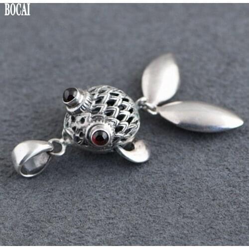 BOCAI New real pure S925 silver woman pendant retro fashion engraved design goldfish art clavicle pendant