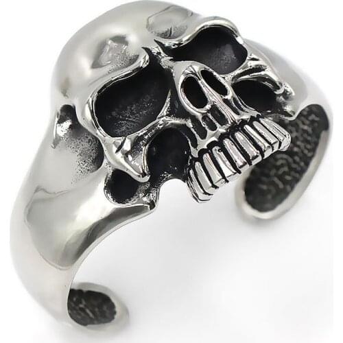 316L Stainless Steel Gothic Skull Cuff Bracelet For Men Women Fashion Cool Mens Biker Huge Heavy Retro Punk Men Open Bangles