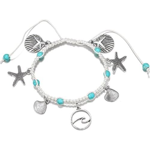 Boho Wave Starfish Shell Wave Anklets For Women Fashion Color Summer Beach Foot Bracelets Jewelry Bijoux Girl Gifts