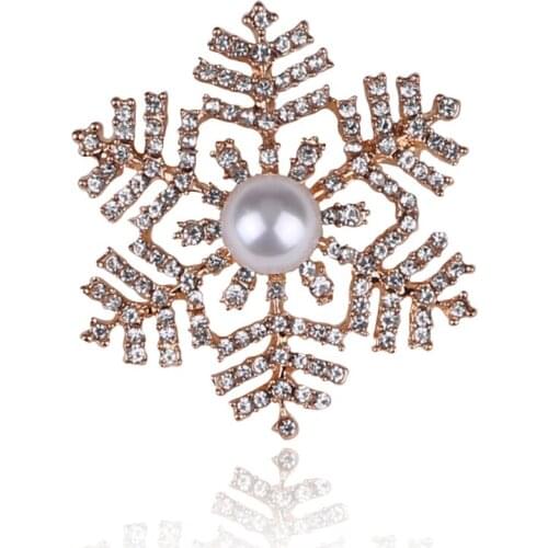 1pcs 44x44mm New Korean version of pearl brooch rhinestone alloy brooch female snowflake for women formal dress Accessories
