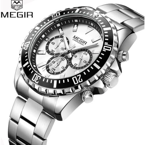 New MEGIR Watches Mens Top Luxury Brand Steel Strap Quartz Wristwatch Men Military Army Sport Clock Chronograph Male Watch 2064