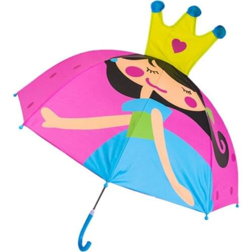 Children Umbrella Boys Girls Cartoon With Animal Ears Umbrella Custom Princess Long Handle Safe Light Portable Umbrella