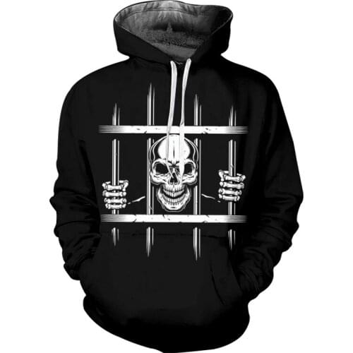 IFPD EU Size Hot Sale Unisex Sweatshirt 3D Print Prison Skull Hoodies Black Coat Mens Casual Plus Size Mens Harajuku Pullover