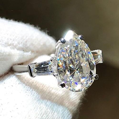 18K Au750 White Gold Women Wedding Party Engagement Ring 1 2 3 4 5 Carat Water Drop Pear Moissanite Diamond Ring Trapezoid