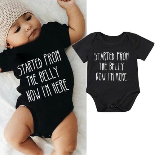 Casual Newborn Baby Boy Girl Short Sleeve Letter Print Starter From The Belly Now I'm Here Romper Baby Clothes