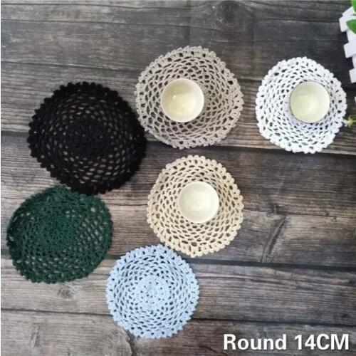 14CM Round Retro Table Mat Christmas Knitting Napkins Handmade Crochet Flowers Wedding Glass Coasters Coffee Tea Cup Decoration