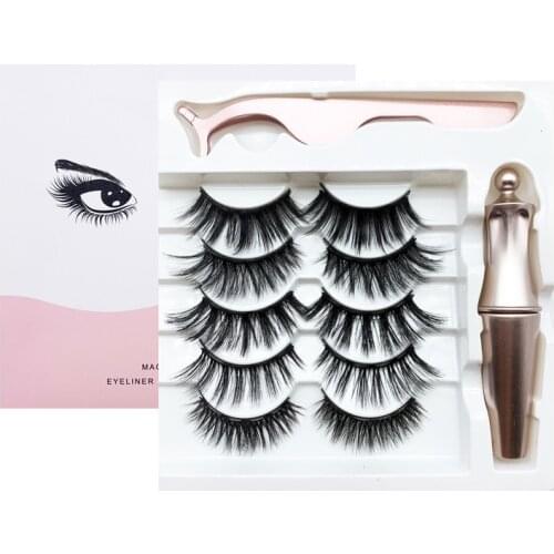 Magnetic Eyelashes 3D Mink Natural Magnet False Eyelashes Magnetic Eyeliner&Tweezers Makeup Sets Extension faux cils 5 pairs/set