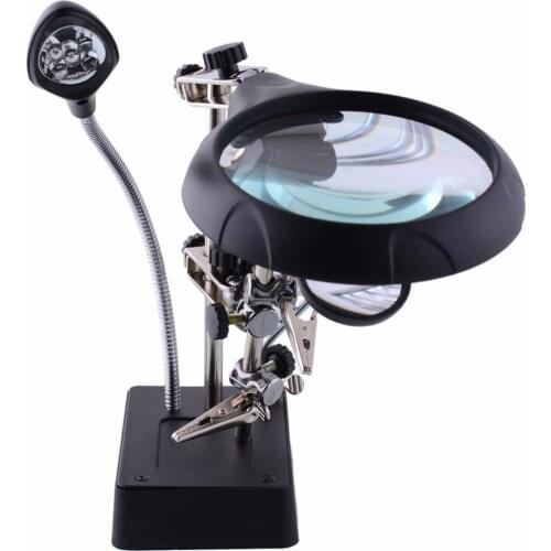 MG16129-C Welding Magnifying Glass LED Auxiliary Magnifier Crocodile Clip 3 In 1 Desktop Hand Soldering Iron Rework Stand Holder