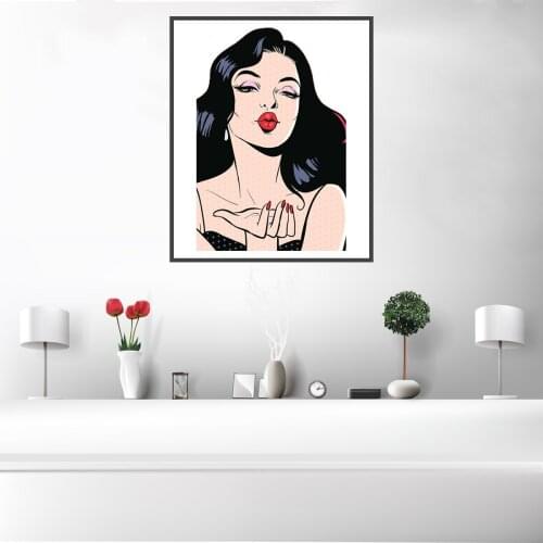 Minimalist Beauty Girl Deep feeling Blow a kiss Poster Canvas Print Painting Wall Art Living Room Home Decoration