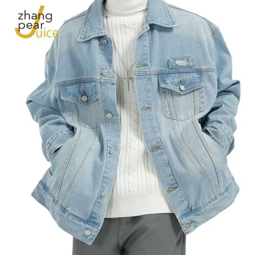 Men Cotton Denim Jacket Men Casual Solid Color Lapel Single Breasted Jeans Jacket Mens Jackets Coats