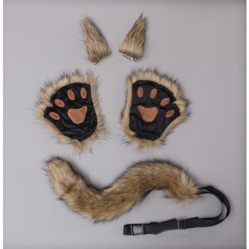 5 Pieces Animal Roleplay Furry Set Cat Ear Headwear Gloves Wolf Tail Anime Lolita Gothic Accessory for Costume Party