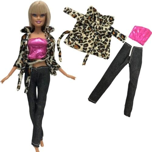 NK One Set Doll Dress Leopard Coat+Top Clothes Fashion Outfit For Barbie Noble Doll Best Child Toys Girls'Gift 277A 11X