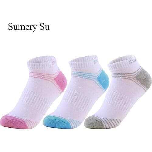 3 Pairs/Lot Women Socks Running Ankle Outdoor Casual Cotton Breatbable Colorful Stripe White Sports Short Ladies Girls 5 Colors