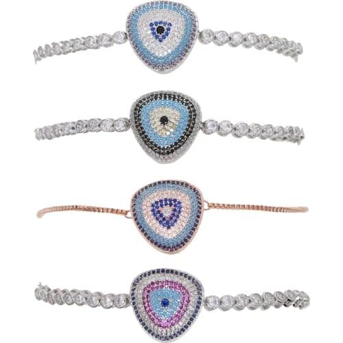 New Arrival hip hop rainbow Turquioses Bezel Tennis cz Chain bracelet Fashion Turkish Evil Eye charm Bracelet jewelry wholesale