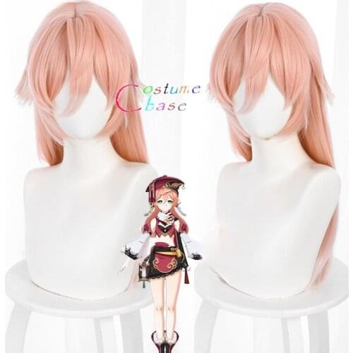 Yanfei Game Genshin Impact Yan Fei Cosplay Wig Pink Long Heat Resistant Synthetic Hair Hallowen Party + Free Wig Cap