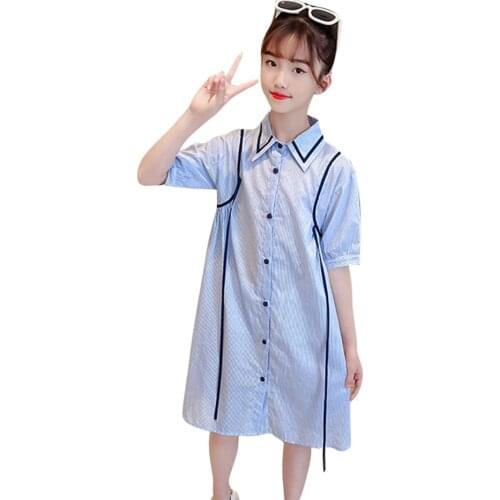 Girl Blouse Dress Striped Dresses For Girl Summer Party Dress Child Casual Style Kids Costume 6 8 10 12 14