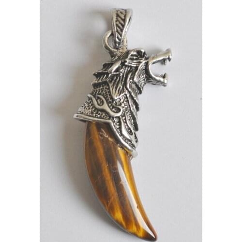 Natural Tigereye Stone Teeth GEM Pendant Dragon Fashion Jewelry S3060