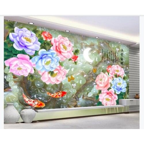 Custom photo wallpaper 3d mural wallpaper for walls 3d Modern flower fish marble jade TV background wall papers Painting decor