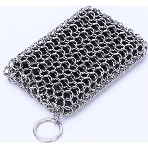 Strong Cleaning Skillet Cleaner Stainless Steel Chainmail Scrubber With Hanging Ring Cast Iron Pan Cleaning Brush For Kitchen