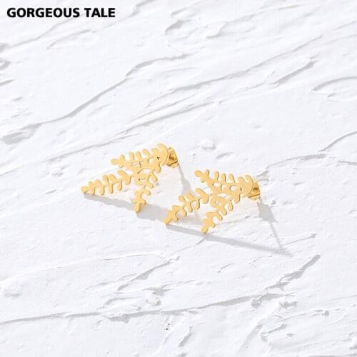2019 Simple Leaf Earrings Stainless Steel Gold Color Stud Earrings Accessories Weddings Fashion Jewelry Christmas Best Gifts