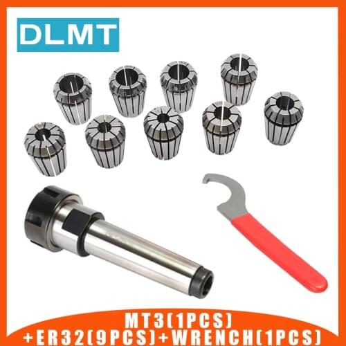 ER32 Spring Clamps 9PCS+1 Pc ER32 Wrench Spanner Tool+1PCS MT3 ER32 M14 Collet Chuck Morse Holder for CNC Milling Machine Cutter
