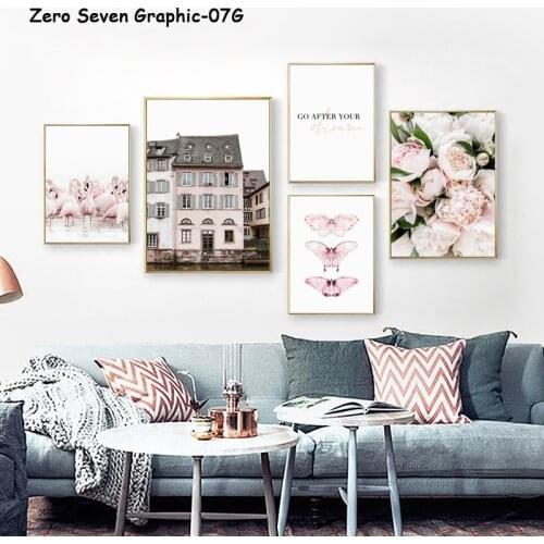 Nordic Decor Pink Peony Butterfly Flamingo Canvas Poster And Print Wall Art Pictures For Salon Living Room Decoration