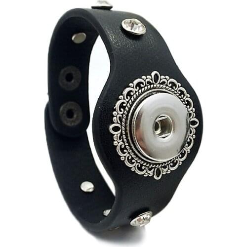 Interchangeable Rhinestone 235 Real Original Genuine Leather Retro fashion 18mm Snap Button Bracelet Charm Jewelry for women men