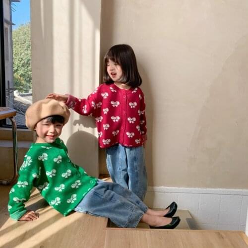 Baby Boys Girls Sweaters Fall Autumn Clothes Baby Outfits Infants Coat Warm Winter Knitted Children Cute Bow Pattern Cardigan