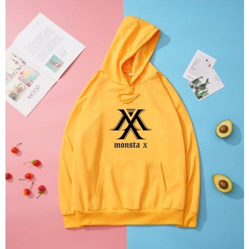 MONSTA X Hoodies Autumn New Women Pullover Korean Loose Long Sleeve Tops Harajuku Casual Kawaii Letter Print Hooded Sweatshirt