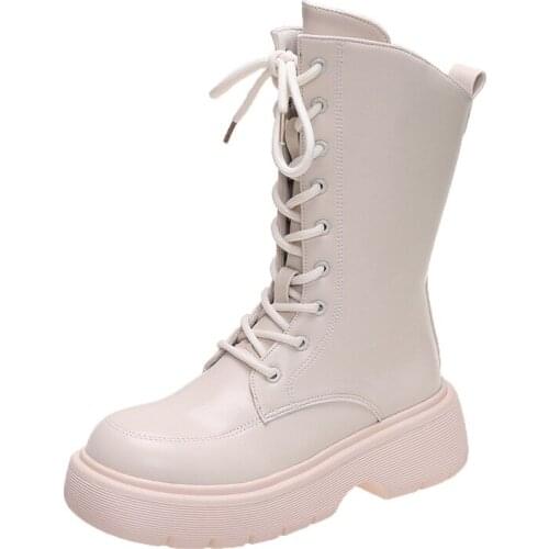 2021 autumn winter luxury designer women genuine leather platform ankle boots laced up moto middle booties punk street zip shoes