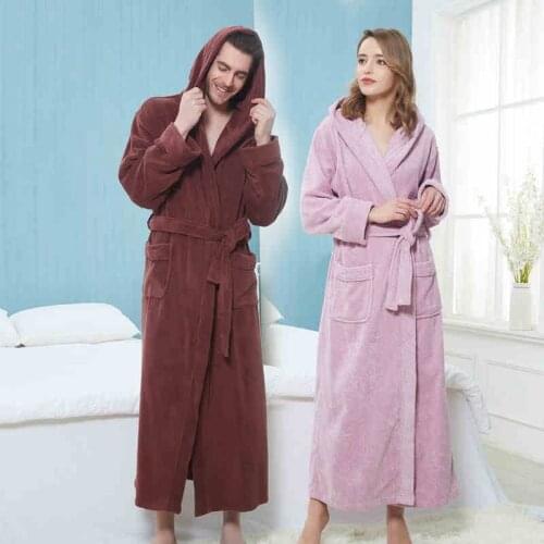 Lovers Bathrobe Thick Warm Winter Bathrobe Soft Extra Long Plus Size XXL Kimono Bath Robe Dressing Gown Robes Autumn Winter