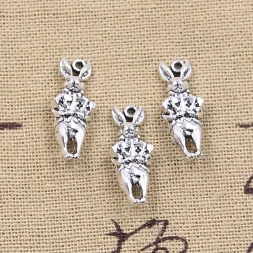 10pcs Charms rabbit holding playing cards 22x9mm Antique Silver Color Pendants Making DIY Handmade Tibetan Finding Jewelry