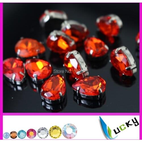 100pcs 10x14mm Orange color slim drop shape crystal stone for rhinestones jewelry making sun color strass