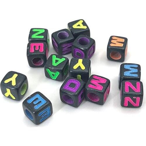 100pcs Colorful Square Mixed Letter Beads Charms Black Acrylic Letter Beads and Beads for Jewelry Making Bracelet 7*7mm