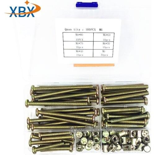 100PCS M6*40 50 60 70 80MM Zinc Flat Head Hexagon Socket Screw Hollow Nut Combination KIT